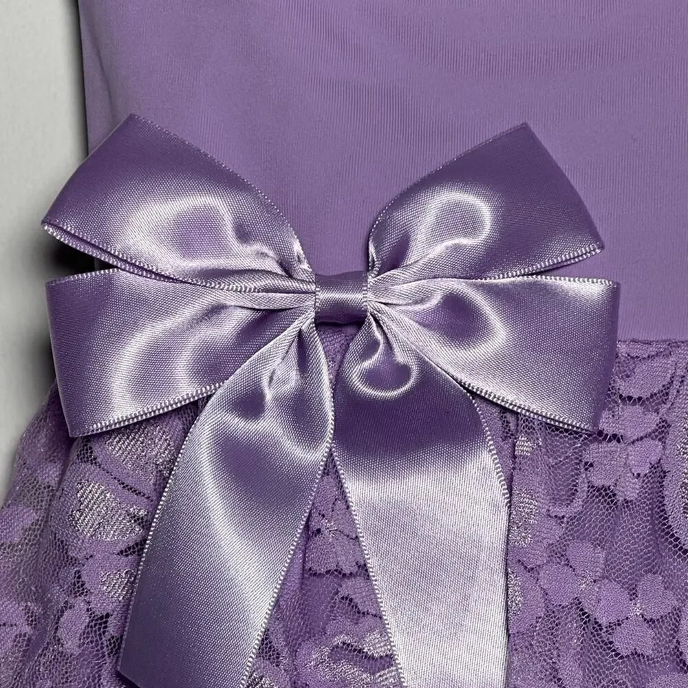 Theatricals Child Lavender Lace Off-Shoulder Dance Leotard Costume Dress CXS NWT